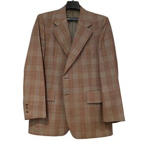 Botany 500 August Menswear Plaid 2 Piece Suit Brown Tan Two Button Vintage